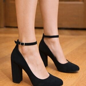 Madden Girl Black Ankle Strap Pumps